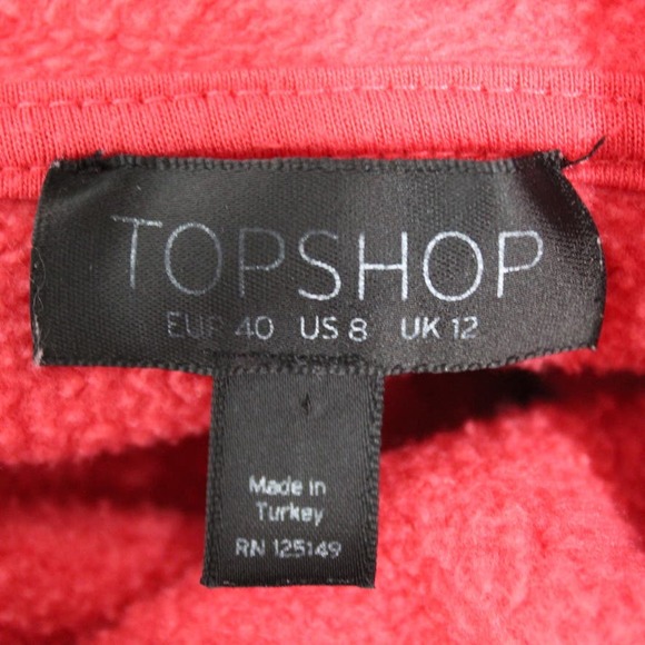 Topshop Size 8 Embroidered Heart Hoodie Sweatshirt Pullover Red Oversized Pocket - Picture 6 of 7